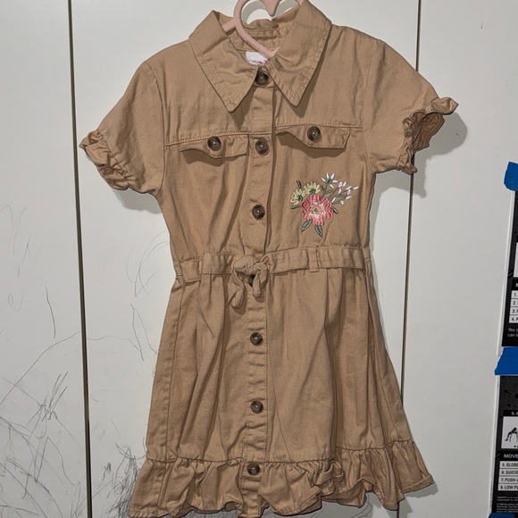 Little Lass Other - 💥10 items for $10💥Tan Kids Dress with Floral Embroidery